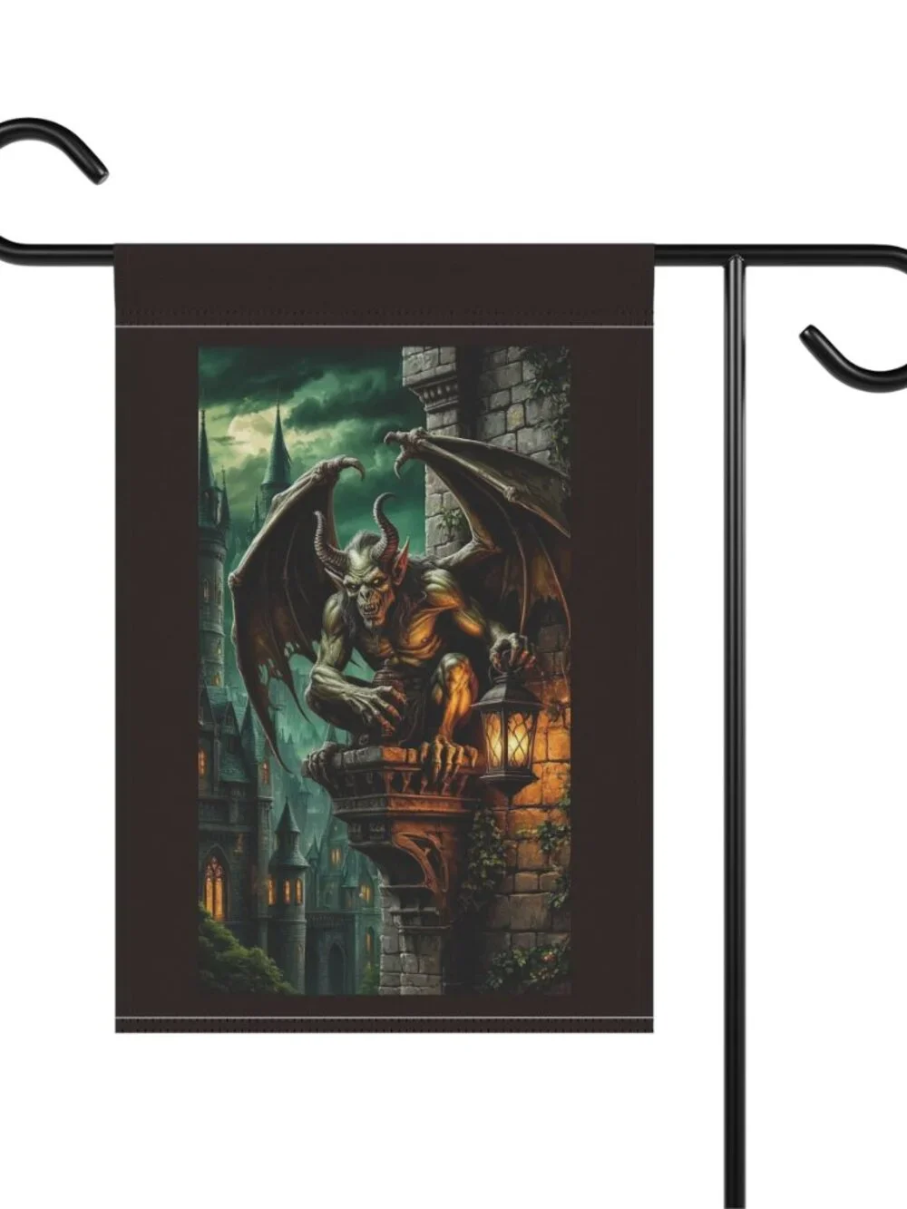 Gargoyle on Castle Ledge Garden Banner | Gothic Home Décor